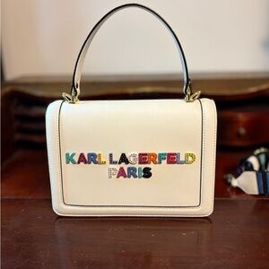 Karl Lagerfeld White Shoulder Bag with Multicolor Logo